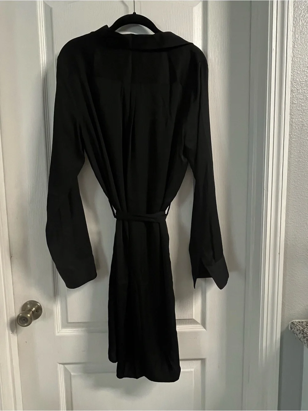 Quince Black Long Sleeve Shirt Dress with Waist Tie